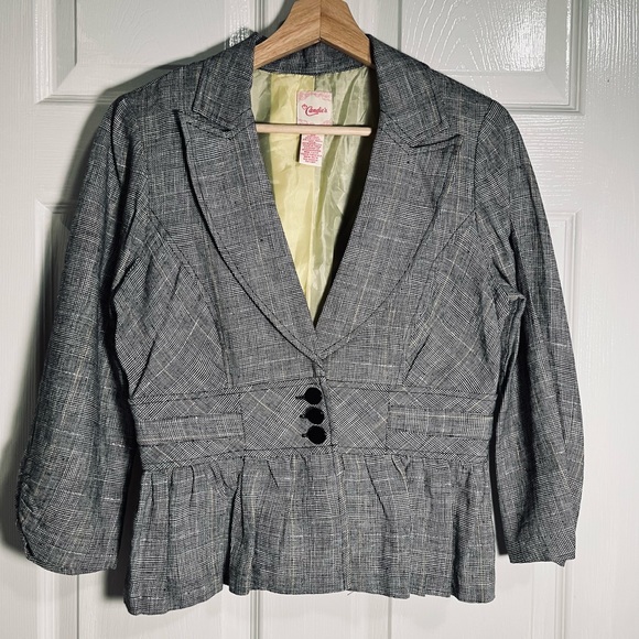 💫Candie’s Plaid/mini houndstooth peplum blazer - Picture 1 of 10